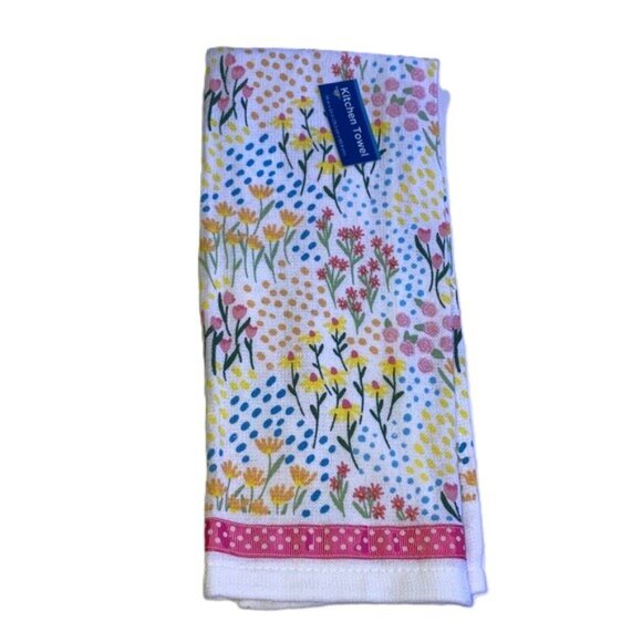 FLOWERS IN BLOOM Kitchen Towel FIELD FLOWERS Ribbon Accent NWT 14 x 24 inches - Picture 2 of 11